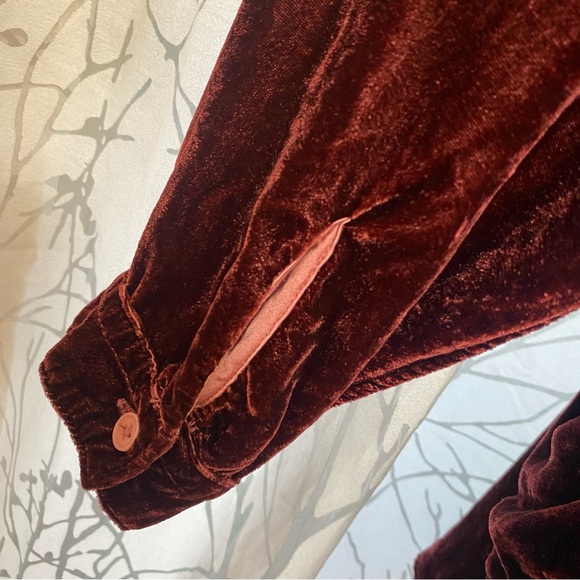 CP SHADES FREE PEOPLE burgundy red velvet v-neck long sleeve tunic shirt dress - Picture 9 of 12